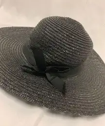 Unbranded Black Straw Hat Round Summer Shade Beach Spring Bow Cute Basic Look