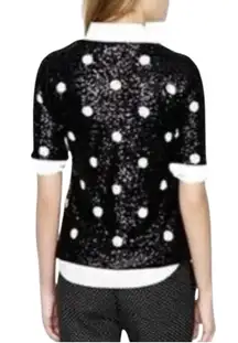 J.Crew Sequin Polka‎ Dot Top Short Sleeve Black White Party Women Size Small