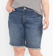 Lane Bryant Signature Fit Boyfriend Denim Bermuda fringe Hem shorts Dark wash 22