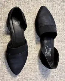 EILEEN FISHER Flute D’Orsay Black Suede Slip-On Flats – Size 6