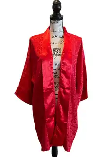 Victoria's Secret  Satin Robe Kimono Ruby Red OSFA Large/XLarge Vintage Floral