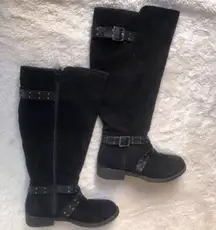 REPORT ARVADA BLACK SUEDE KNEE HIGH ZIP UP WOMENS BOOTS WITH BUCKLE SIZE 5.5