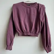 Zara Dusty Rose Pink Long Sleeve Thick Crewneck Shoulder Pad Size Small Cropped