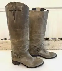 Charles David Boots Womens Size 7.5 Taupe Leather Riding Knee High Made Italy