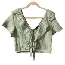 NWT VERY J SAGE GREEN CROPPED BOHO V-NECK BLOUSE