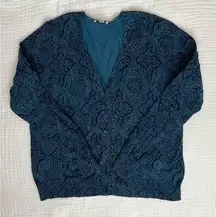 St. John's Bay 100% cotton blue pattern cardigan -Size XL