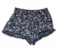 ꕥ Floral Window Pane Lace Trim Short ꕥ Black with White Print ꕥ Size M