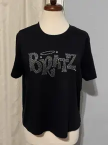 Bratz Women Black Silver Rhinestone Bling Spell Out Retro Y2K Style Top XL