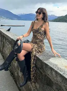 Zara maxi dress leopard animal print mesh ruffled boho cheetah casual summer