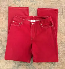 LOFT NWOT Vibrant Red Petite Jeans with White Contrast Stitching 