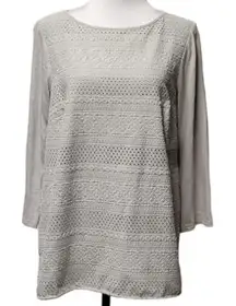 J. Jill Gray Eyelet Embroidered Cotton Tunic Top Granny‎ Core Coastal Grandma  S