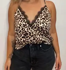 DO+BE Satin Lace Cheetah Print Tank Top Size Small