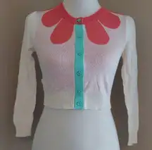 NEW Modcloth Brand Cropped Unique Flower Cream Coral & Mint Retro Cardigan XXS