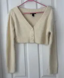 Forever 21 Cropped Cream Fuzzy Button Down Cardigan Sweater