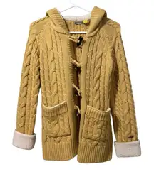 Cabelas Women's Knit Button Cardigan Sweater Jacket Heavy Size S Sherpa Hood