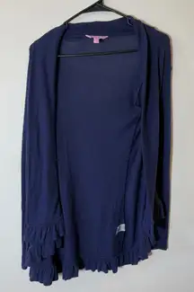 Lilly Pulitzer XS‎ Navy Blue Ruffle Trim Open Cardigan Sweater