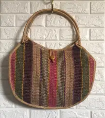 Vtg straw tote bag colorful spring summer‎ purse 17" x 14"