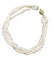 Bracelet 14K Gold Clasp Freshwater Baroque Pearl 3 Strand Vintage Stamped 6 inch