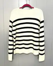 H&M White Navy Striped Crewneck Wool-blend Oversized Coastal Preppy Sweater M