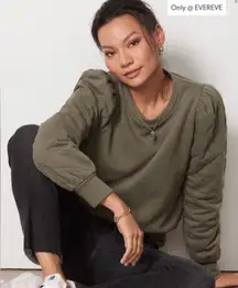 Evereve Green Sweatshirt Womens XL Ivy Ribbed Quilted Puff Sleeve Pullover