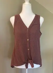 Amazon Purple Sleeveless Waffle Knit Button Up Knot Tank Small