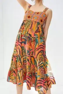 Farm Rio size XL Anthropologie crochet tiger tropical midi dress toucan hawaii