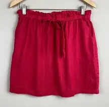 St. Tropez Skirt M Pink 100% Linen Paperbag Elastic Tie Waist Above Knee Pockets