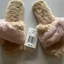 Beige and Pink Furry Slippers by‎ L space new with tags