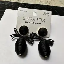 BaubleBar Sugar Fix  Pierced Earrings Gold Tone Black Cloth Wrap Dangle Drop NWT