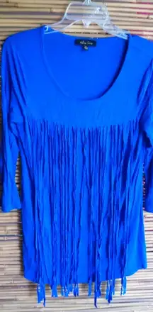 Melissa Paige S Y2K Rock Girl Blue Fringe Top