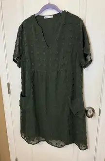 Elegant Dark Green Textured Midi Dress