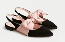 J. Crew Gwen Satin Bow Pointed Slingback Velvet Flats Black Size 9