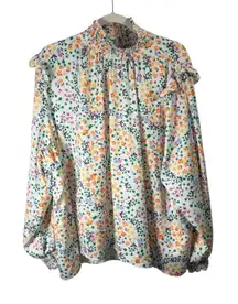 Summer Salt White Floral Long Sleeve Blouse Preppy Office Womens Plus 1xl