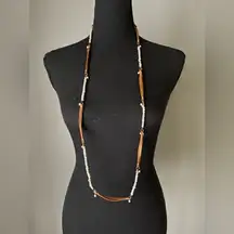 Nakamol Leather and Pearls Long Necklace adjustable to Dual Necklace
