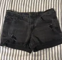 Black denim shorts
