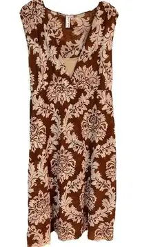 SWEET PEA Dress Damask Floral Brown/Cream Gauze Knee Length Size Large