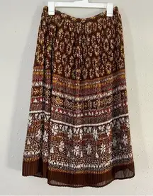 🦋 Alfred Dunner Brown Flower Maxi Skirt 12P Vintage Drawstring Waist