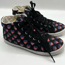 Black High Top Sneakers With US Flags Inside Heart Shapes