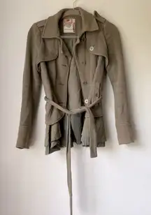 Free People Olive Green Peplum Ruffle Belted Jacket 6