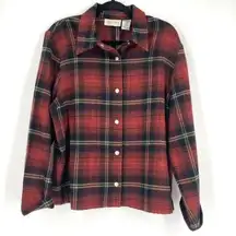 Lemon Grass Women's Plaid Flannel Wool Blend Snap Button Jacket Red Brown XL