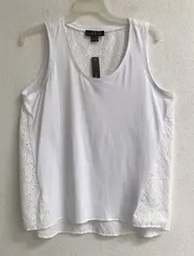 August Silk white eyelet scoop neck tank top L