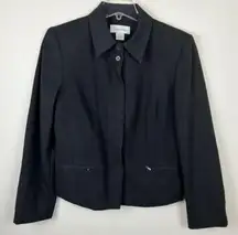 Size 8 Wool Black Button Up Jacket Blazer Lined Pads Pockets