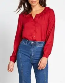 Modcloth Ruffle Collar Blouse The Frill Of It Top Red S