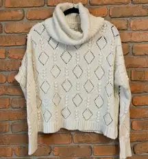 LOFT Women's Bobble Open Knit Long Sleeve Pullover‎ Turtleneck Sweater Ivory - M