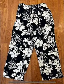 Caribbean Joe  Navy Hibiscus Floral Pants Womens Medium