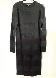 Jaeger Crew Neck Fuzzy Stripe Sweater Dress Size Medium