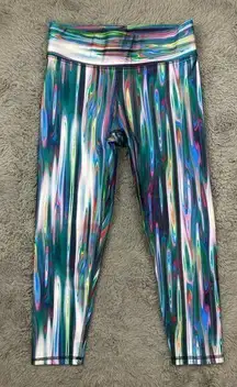 Terez  rainbow liquid metal crop leggings with thick waistband