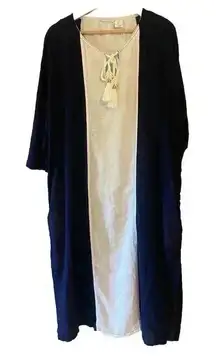 Sigrid Olsen‎ Oversized Blue & White Maxi Dress Linen Blend Short Sleeve Size L