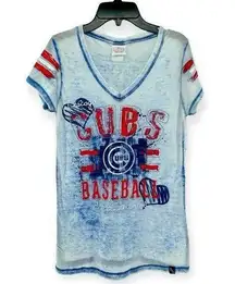 5th & Ocean Women’s Chicago Cubs Baseball Burnout V-Neck Short Sleeve Tee Small