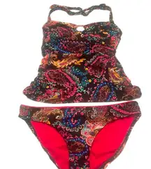 Kenneth cole Gypsy Gem Paisley Keyhole Tankini size small bikini bottom medium